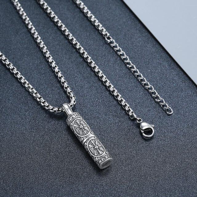 Collier urne funéraire en argent sterling avec boussole et runes vikings pour cendres pour homme-3