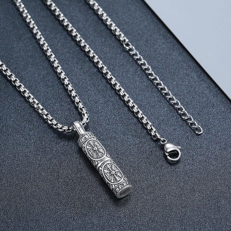 Sterling zilveren Viking Rune kompas Crematie Urn ketting voor as voor mannen-3