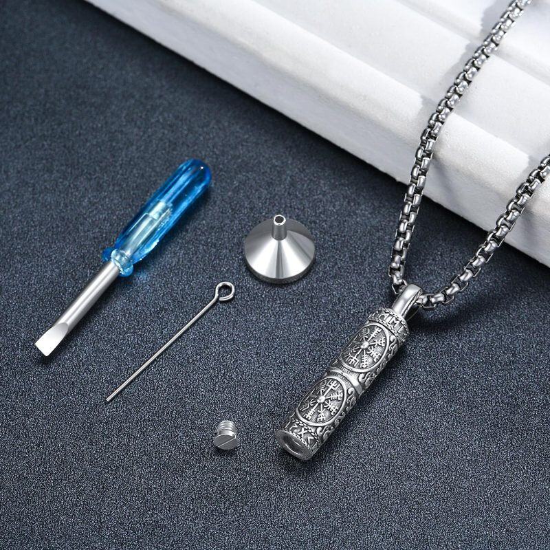 Sterling zilveren Viking Rune kompas Crematie Urn ketting voor as voor mannen-4