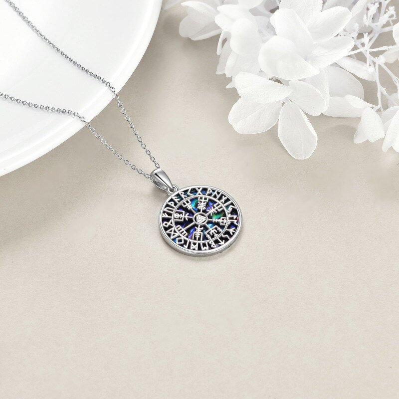 Sterling Silver Viking Rune Compass Weapon Spearhead Talisman Pendant Necklace-4