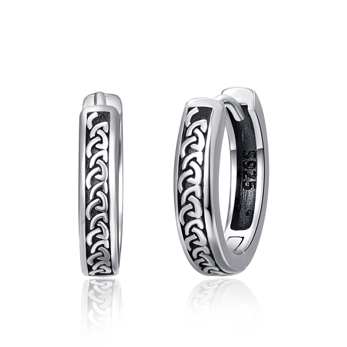 Sterling Silver Viking Rune Hoop Earrings for Men-1