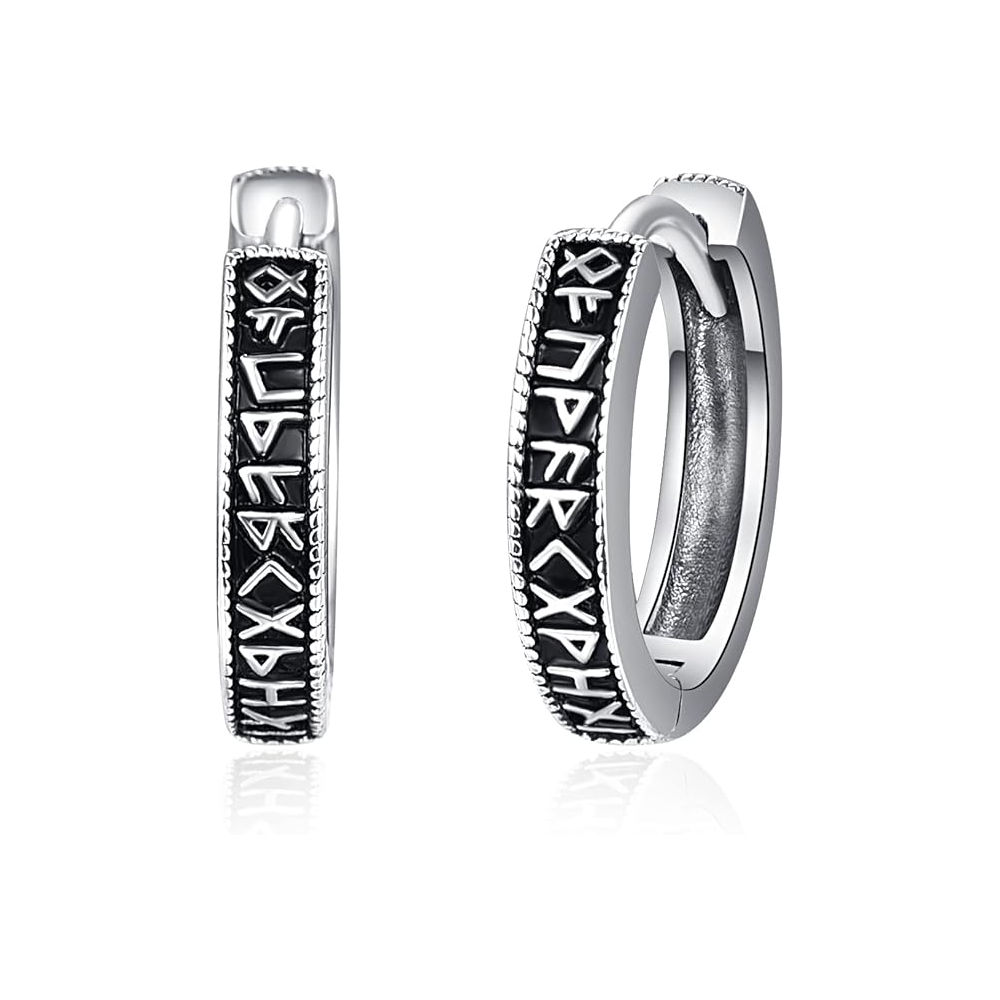 Sterling Silver Viking Rune Hoop Earrings-1