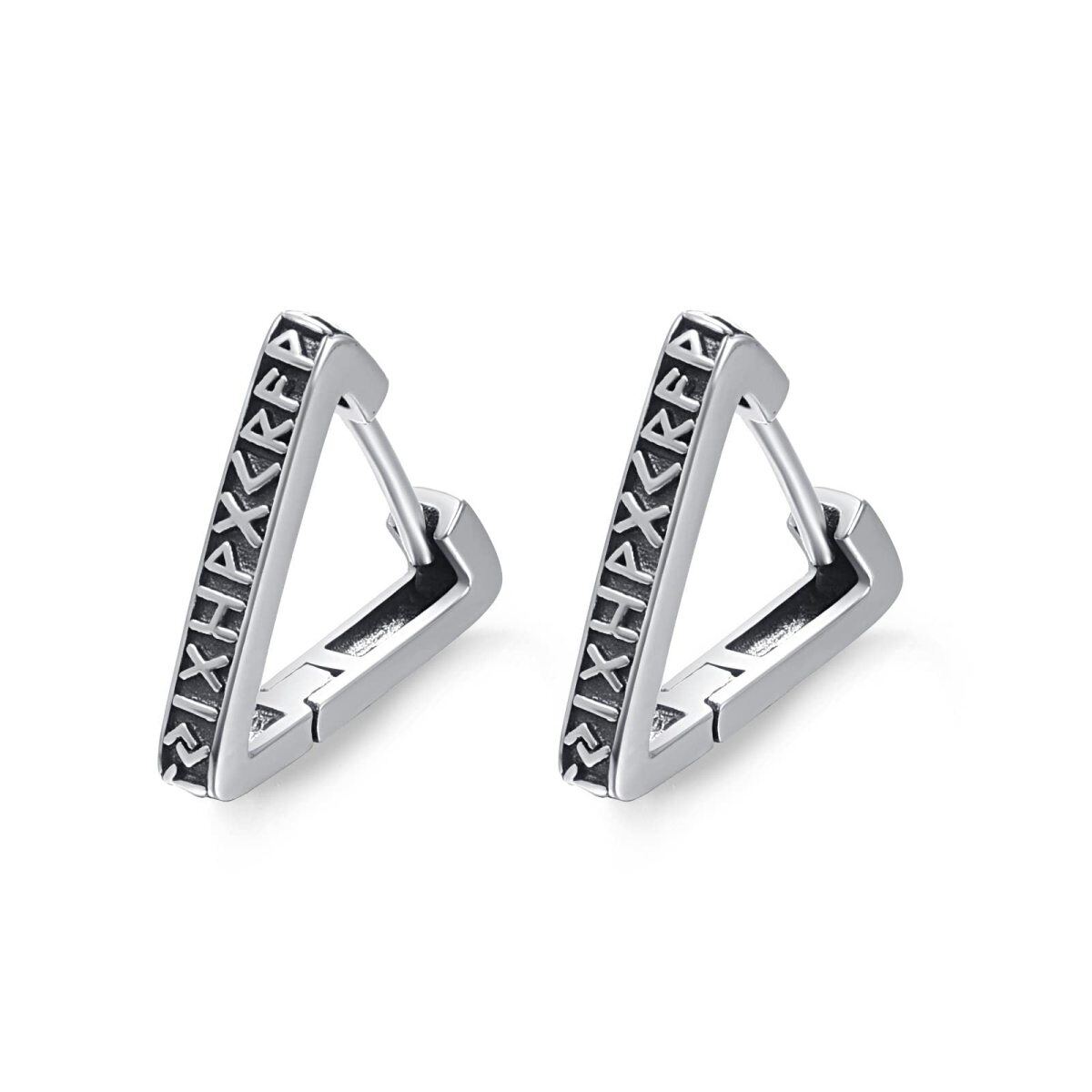 Sterling Silver Viking Rune Hoop Earrings-1