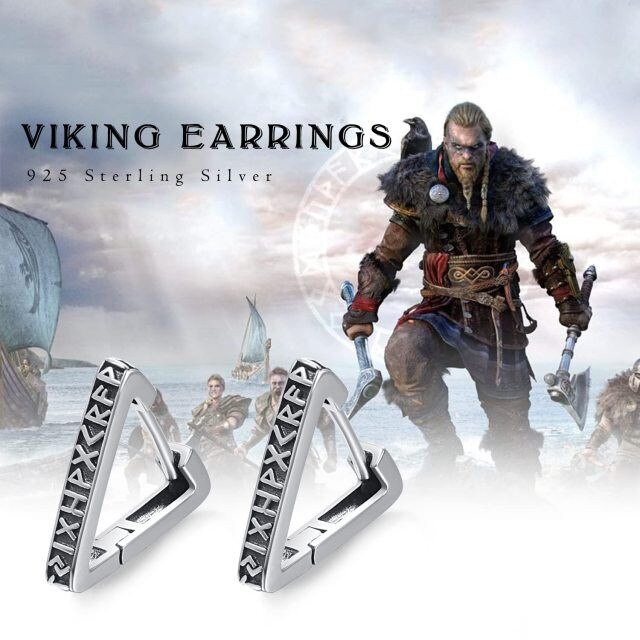 Pendientes de aro con runa vikinga de plata de ley-5