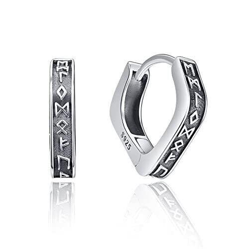 Boucles d'oreilles créoles en argent sterling avec runes vikings-1