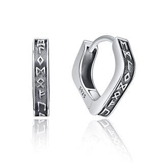 Sterling Silver Viking Rune Hoop Earrings-49