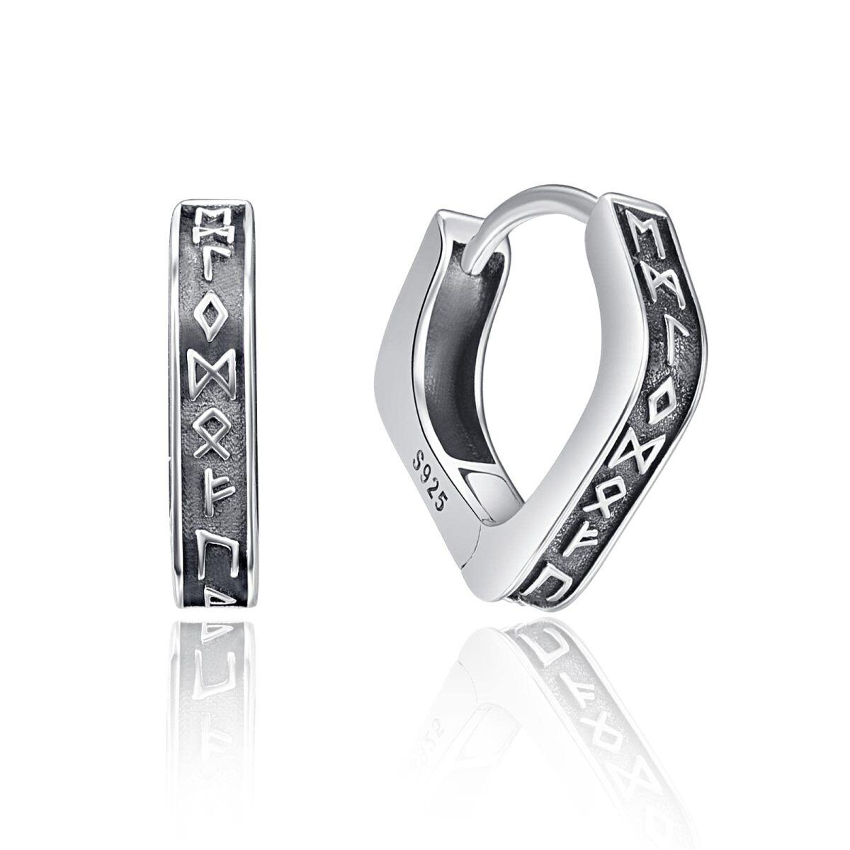 Orecchini a cerchio con rune vichinghe in argento sterling-2