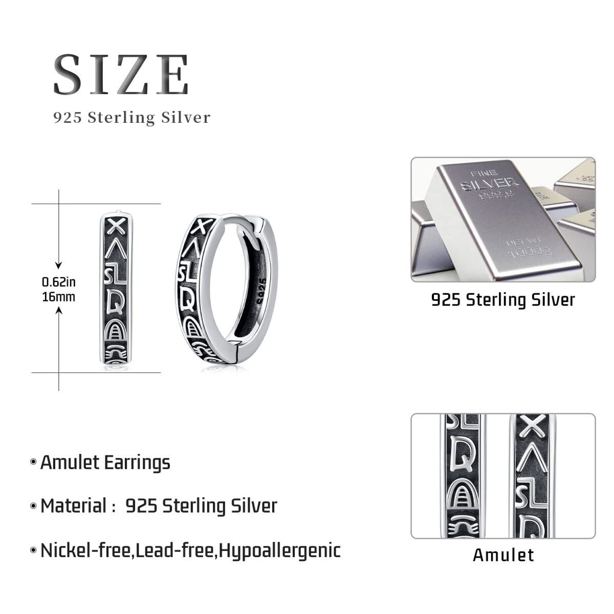 Sterling Silver Viking Rune Hoop Earrings-6