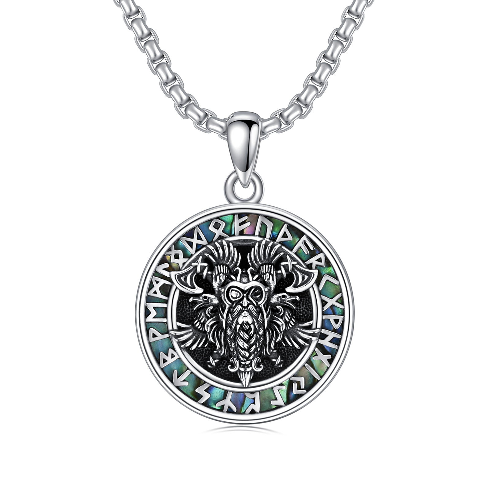 Sterling Silver Viking Rune Pendant Necklace for Men-1