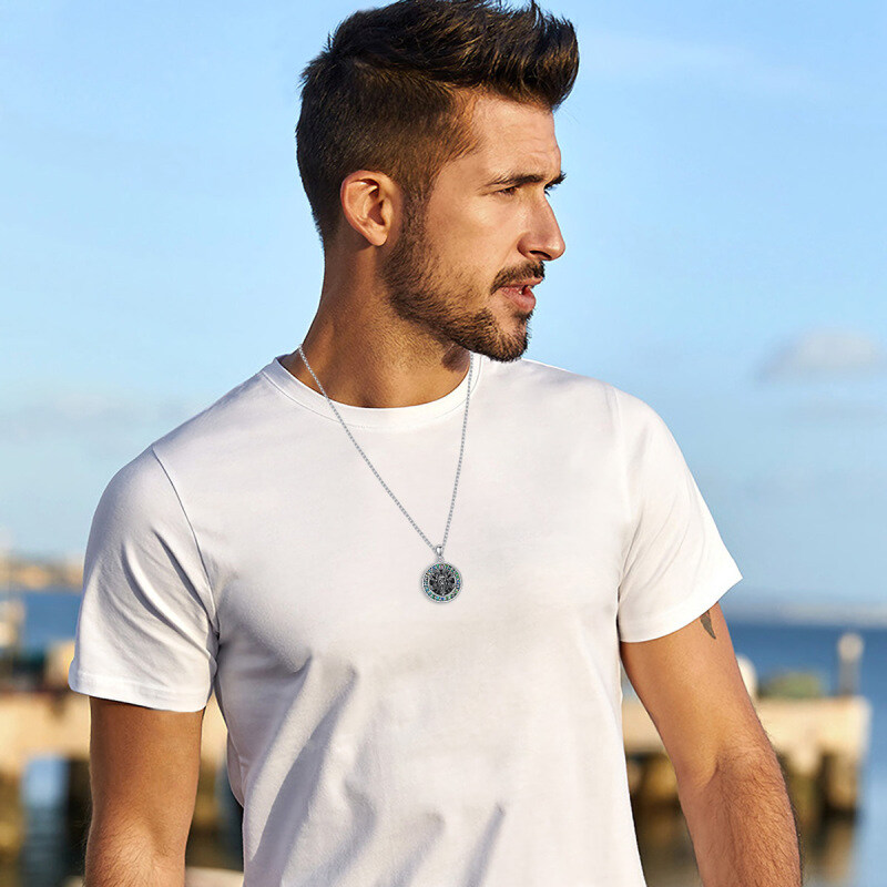 Colar de prata esterlina com pingente de runa viking para homem-2