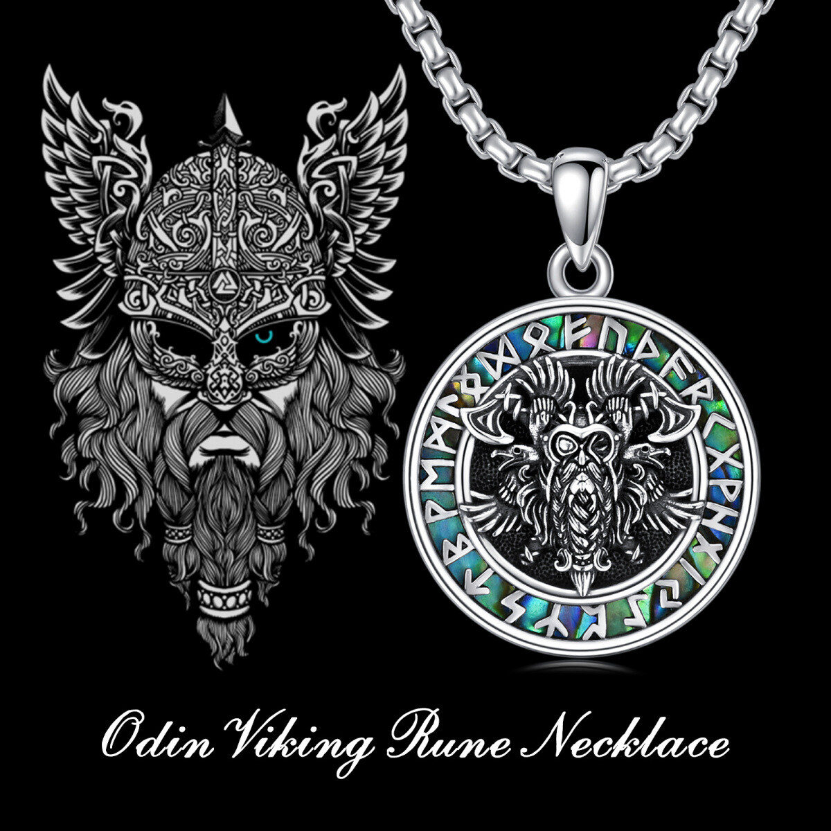 Sterling Silver Viking Rune Pendant Necklace for Men-5