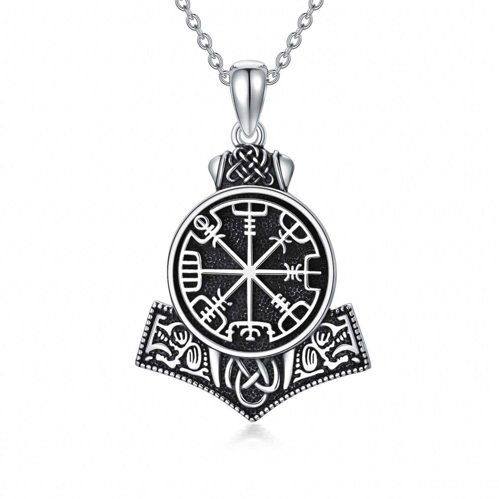 Sterling Silver Viking Rune Pendant Necklace for Men-1