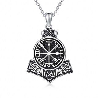 Sterling Silver Viking Rune Pendant Necklace for Men-48