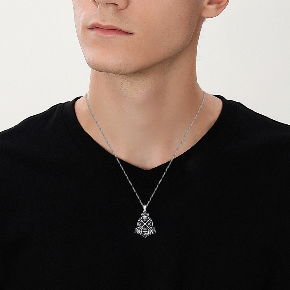 Sterling Silver Viking Rune Pendant Necklace for Men-2