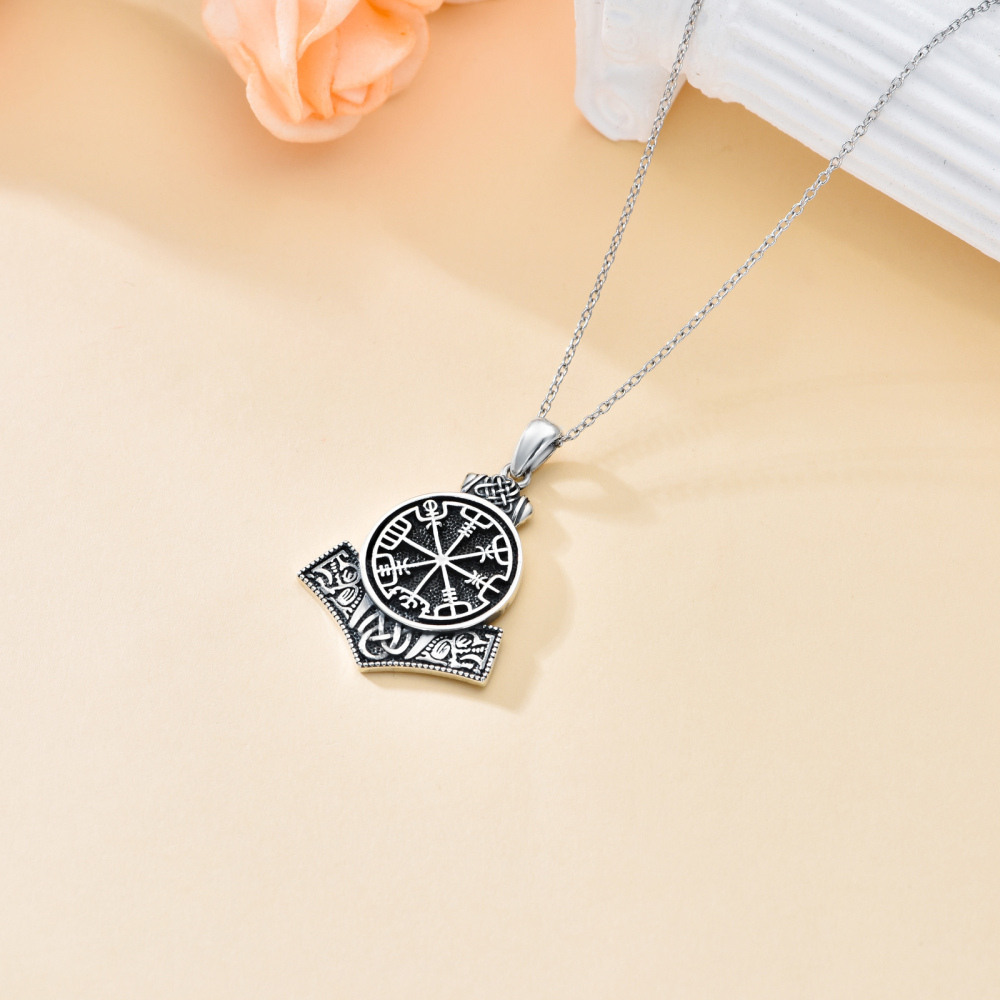 Sterling Silver Viking Rune Pendant Necklace for Men-3