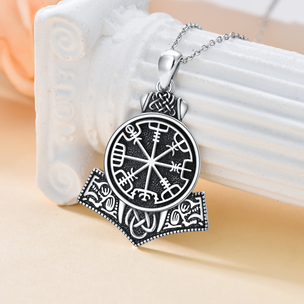 Sterling Silver Viking Rune Pendant Necklace for Men-4