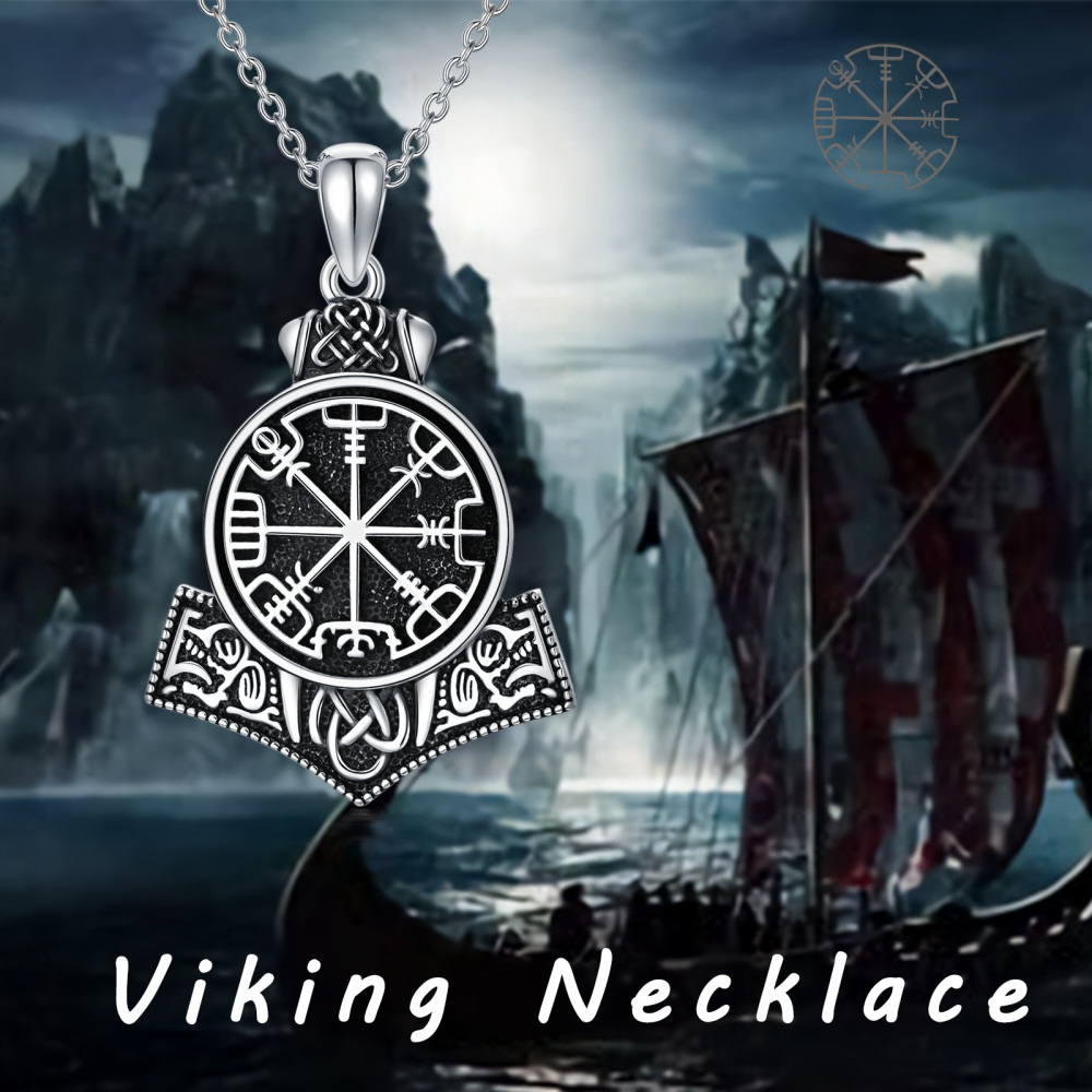 Sterling Silver Viking Rune Pendant Necklace for Men-5