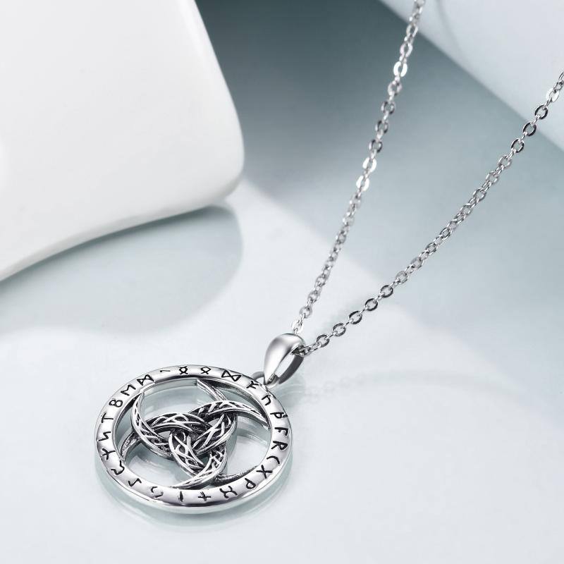 Sterling Silver Viking Rune Pendant Necklace-3