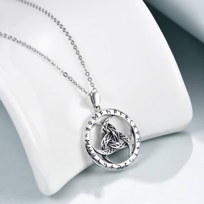 Sterling Silver Viking Rune Pendant Necklace-4