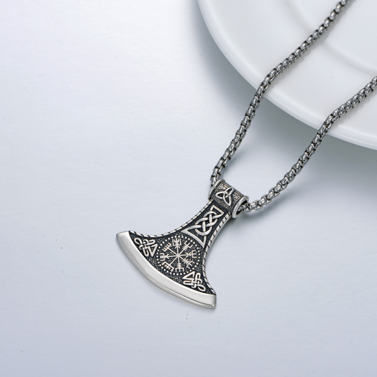 Sterling Silver Viking Rune Pendant Necklace-3