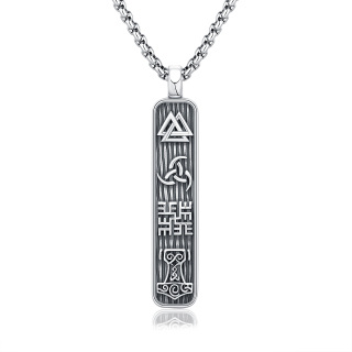 Sterling Silver Viking Rune Pendant Necklace-14