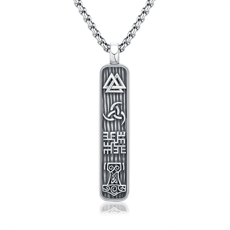 Sterling Silver Viking Rune Pendant Necklace-14
