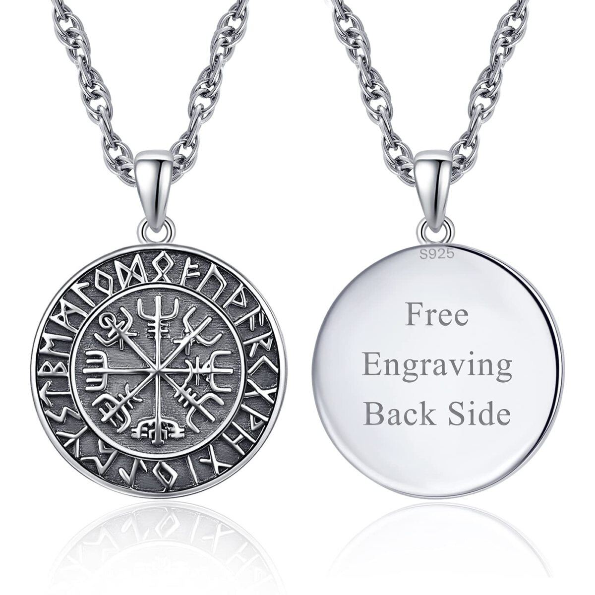 Sterling Silber Wikinger Rune Personalisierte Gravur Anhänger Halskette für Männer-1