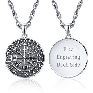 Sterling Silver Personalized Engraving & Viking Rune Pendant Necklace for Men-47