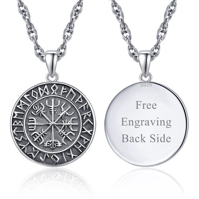 Sterling Silver Viking Rune Personalized Engraving Pendant Necklace for Men-1