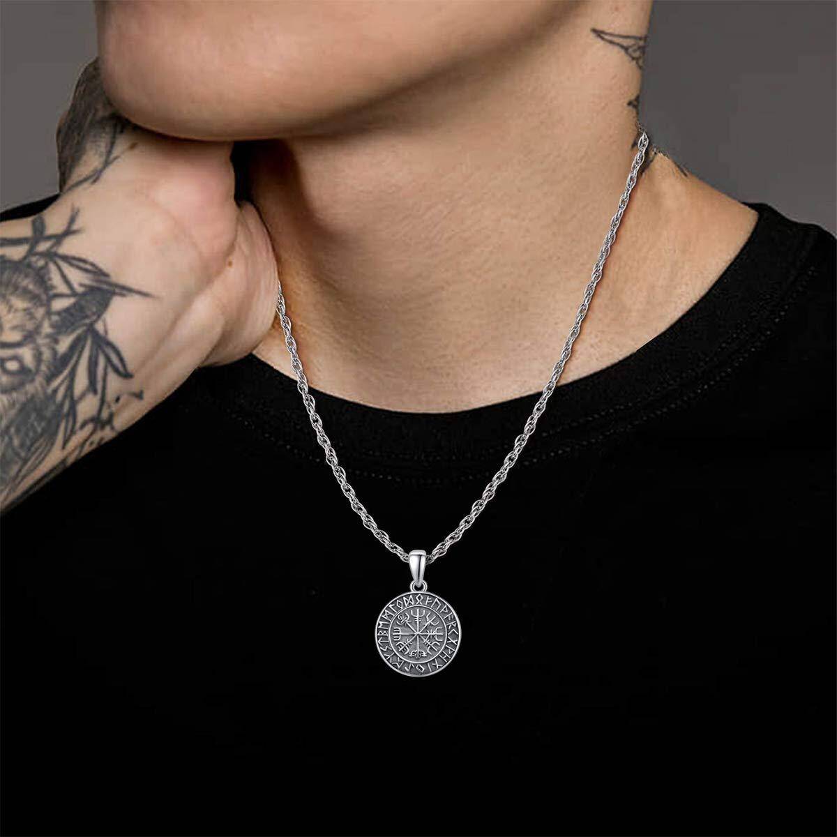 Sterling Silver Viking Rune Personalized Engraving Pendant Necklace for Men-2