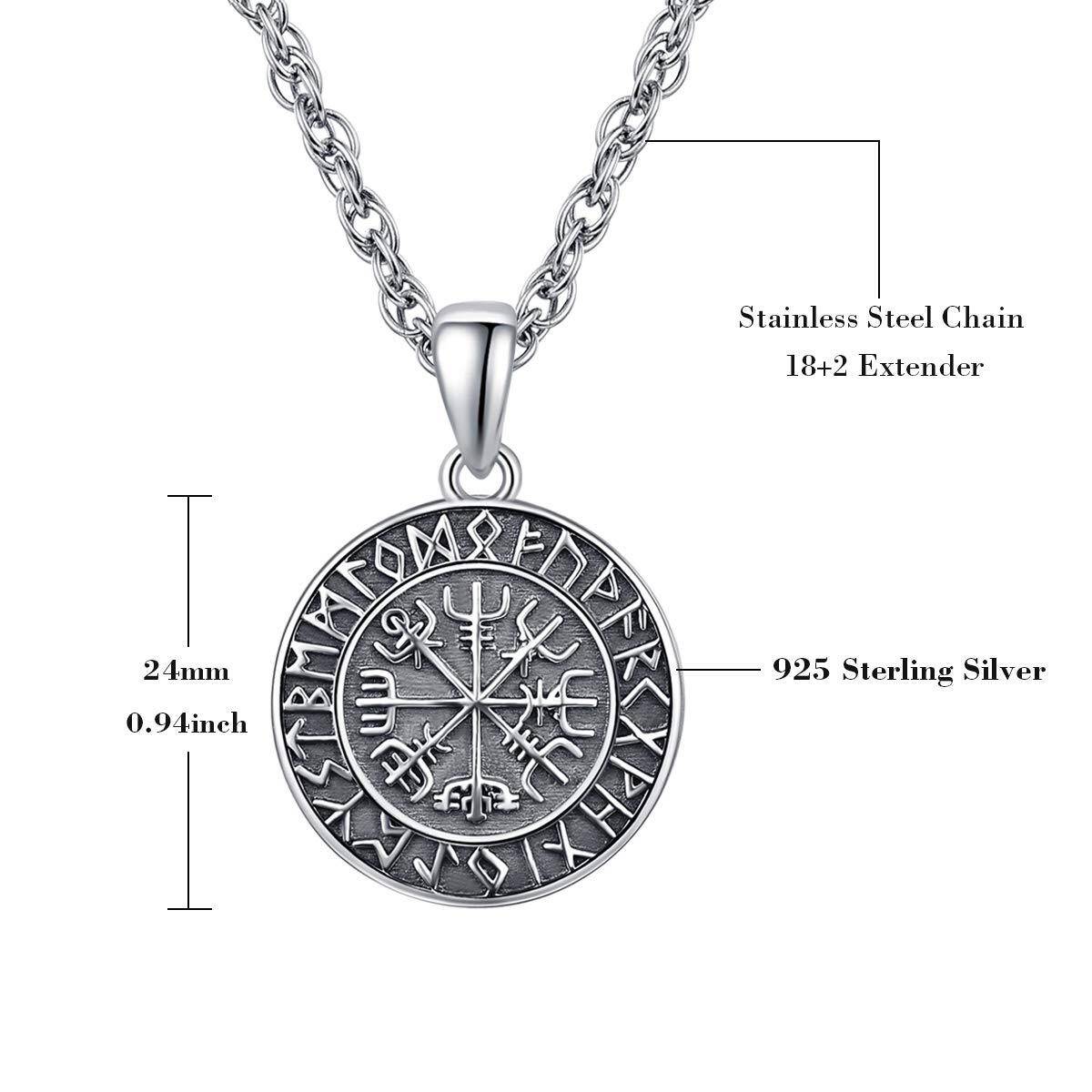 Sterling Silver Viking Rune Personalized Engraving Pendant Necklace for Men-3