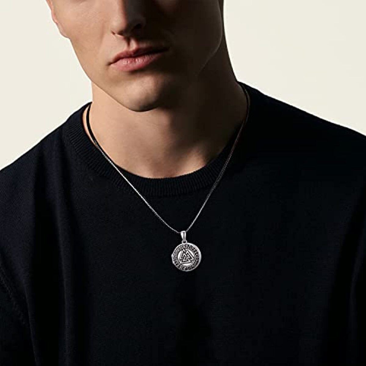 Collier en argent sterling avec pendentif photo personnalisé Rune Viking pour hommes-3