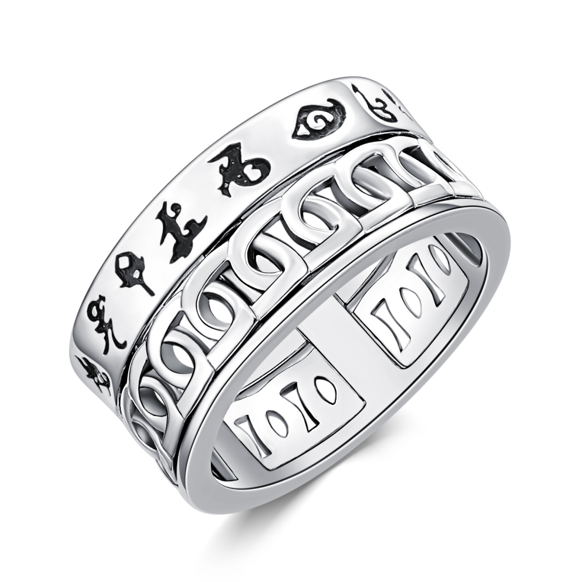 Sterling Silver Viking Rune Spinner Ring for Men-1