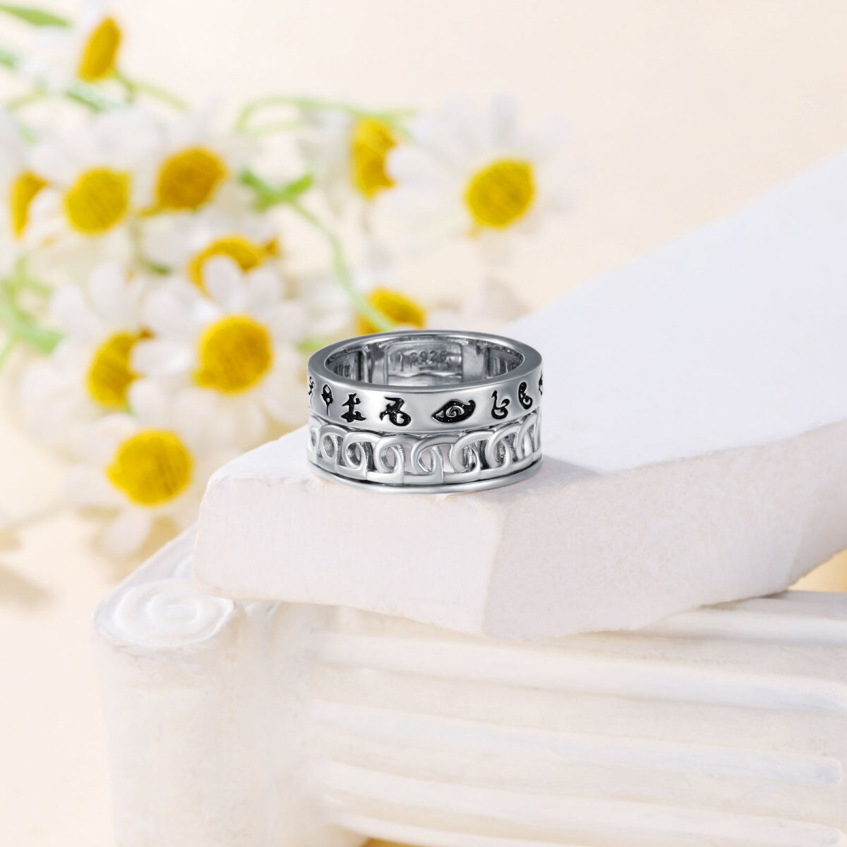 Sterling Silver Viking Rune Spinner Ring for Men-3