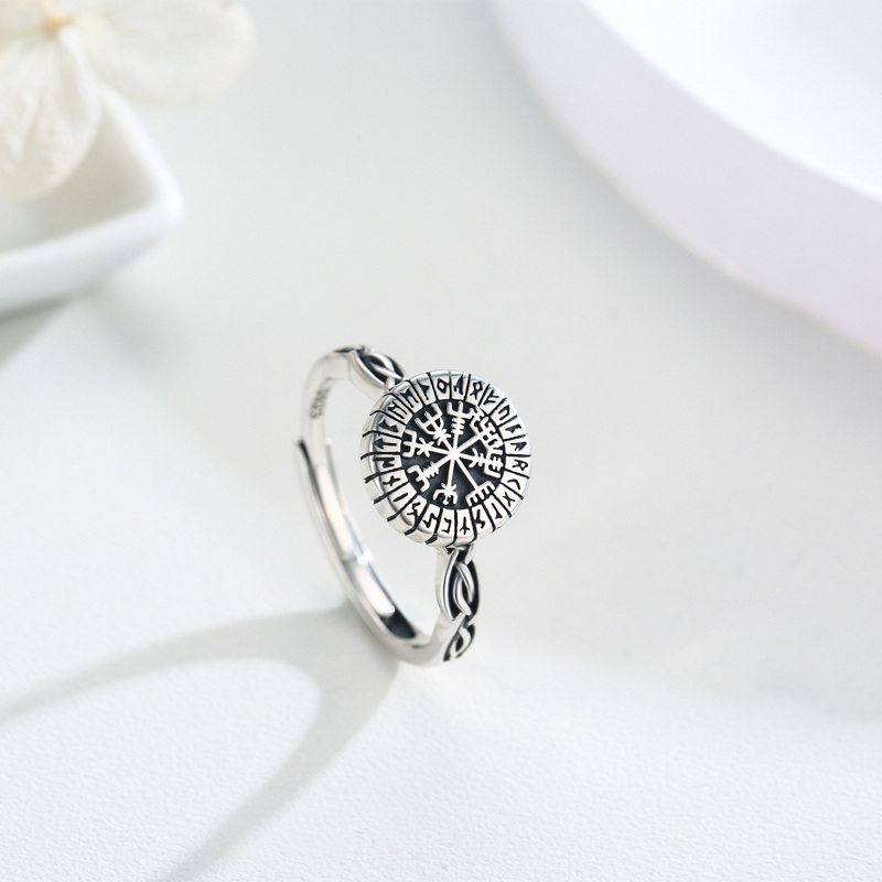 Sterling Silver Viking Rune Spinner Ring-4