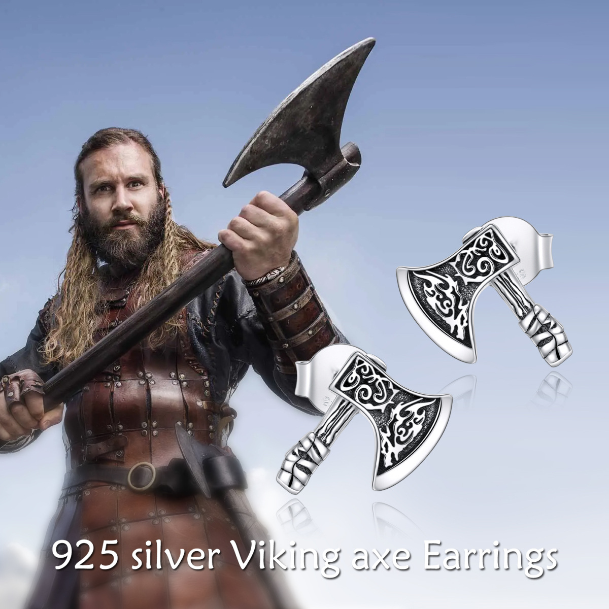 Boucles d'oreilles en argent sterling avec runes vikings-6