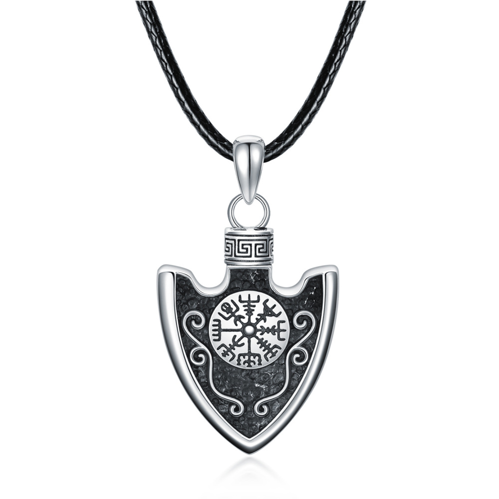 Flechas de plata de ley con collar de urna de runa vikinga para cenizas para hombres-1