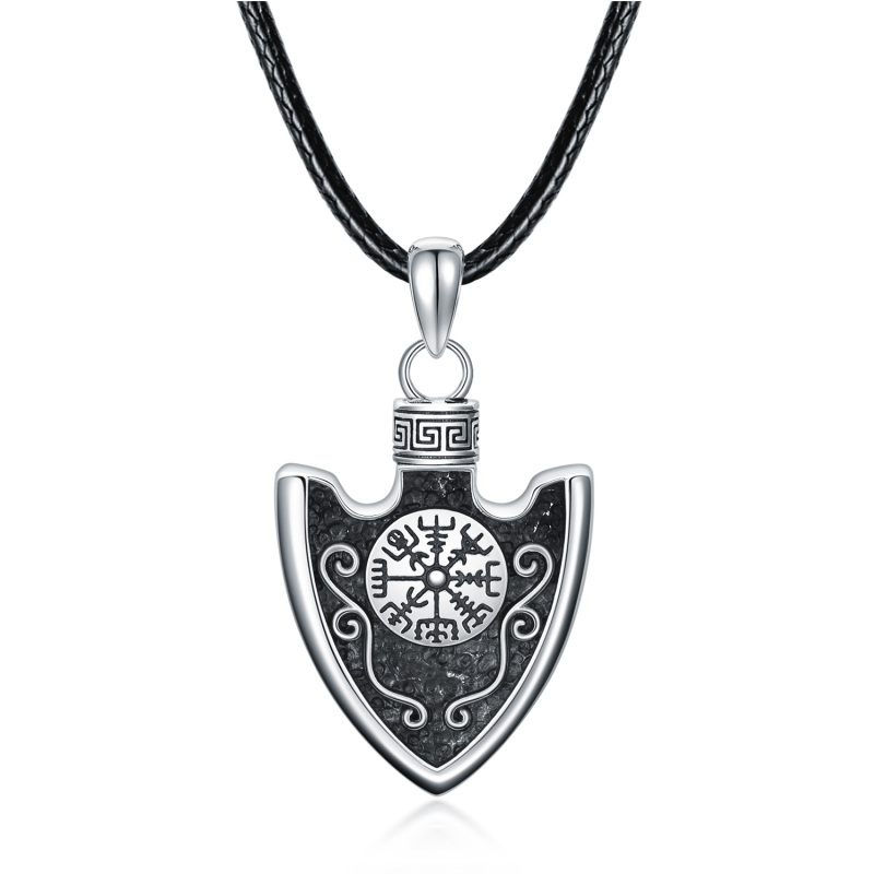 Sterling Silver Arrows With Viking Rune Urn Necklace For Ashes For Men-5