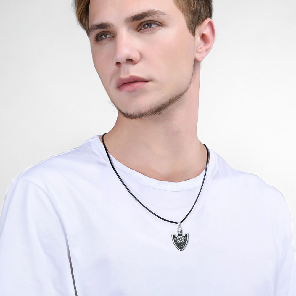 Flechas de plata de ley con collar de urna de runa vikinga para cenizas para hombres-2