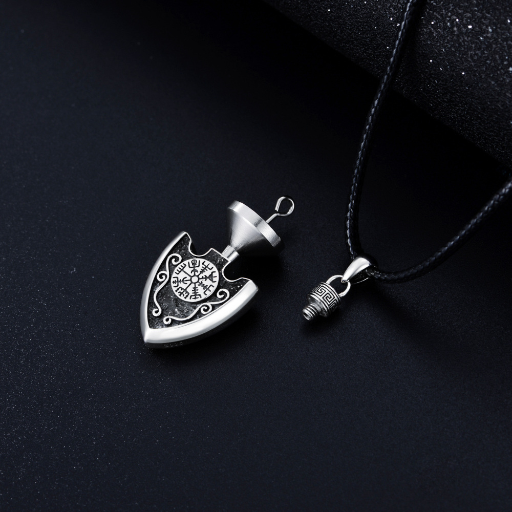 Flechas de plata de ley con collar de urna de runa vikinga para cenizas para hombres-4