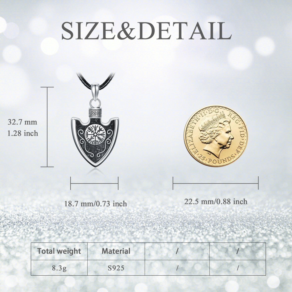 Flechas de plata de ley con collar de urna de runa vikinga para cenizas para hombres-5