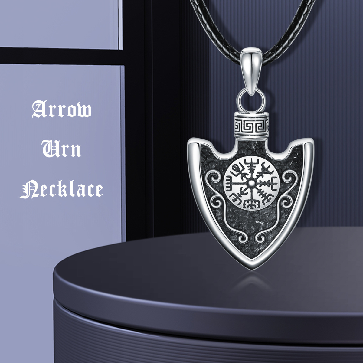 Sterling Silver Arrows With Viking Rune Urn Necklace For Ashes For Men-6