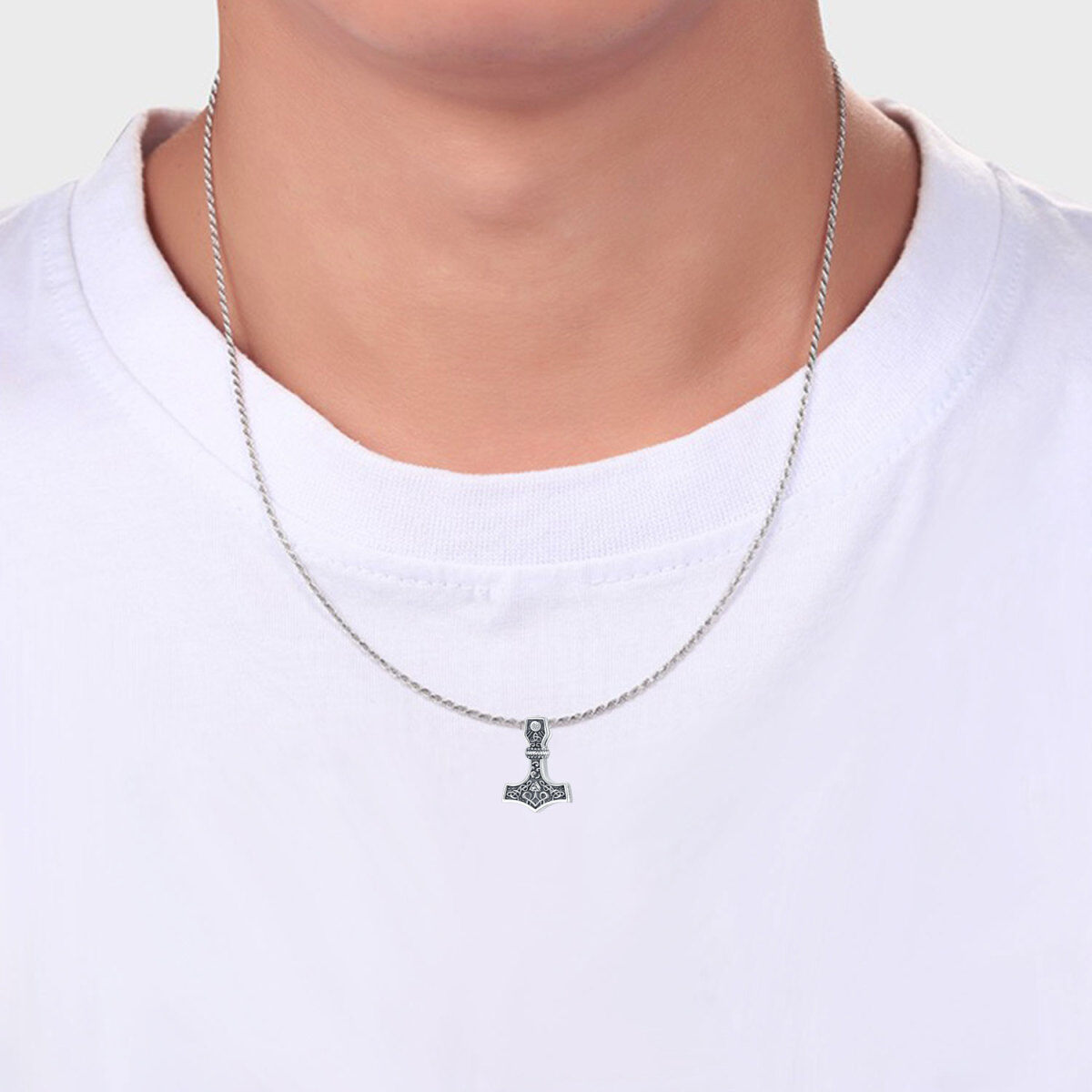 Sterling zilveren Cubic Zirconia Viking Rune Urn ketting voor as voor mannen-2