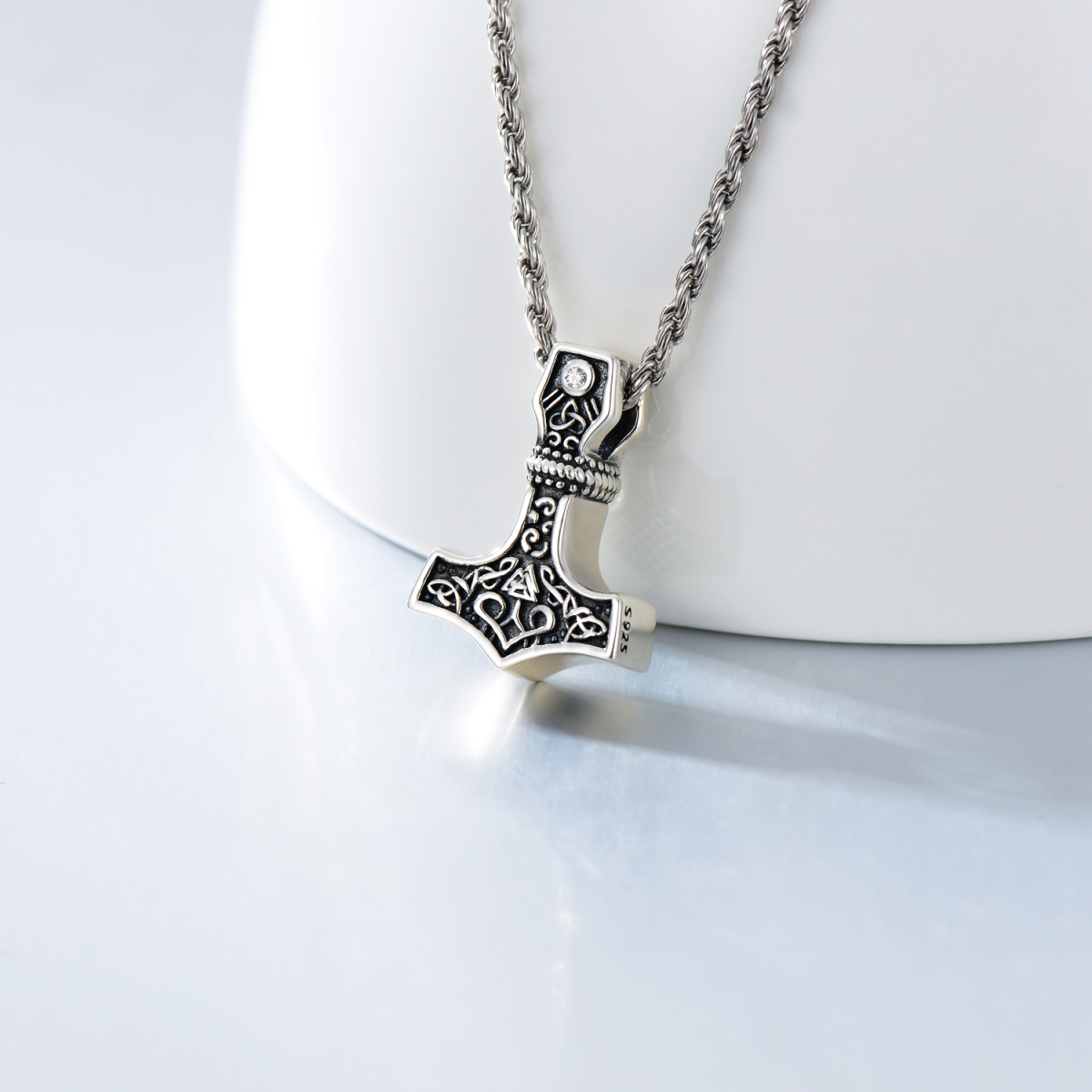 Sterling Silver Cubic Zirconia Viking Rune Urn Necklace For Ashes For Men-3