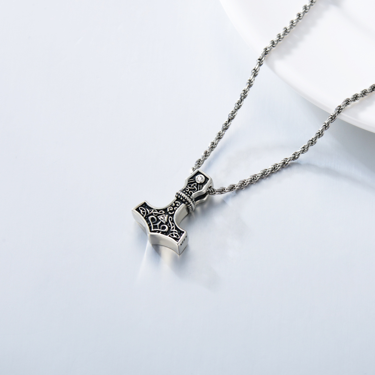 Sterling zilveren Cubic Zirconia Viking Rune Urn ketting voor as voor mannen-4