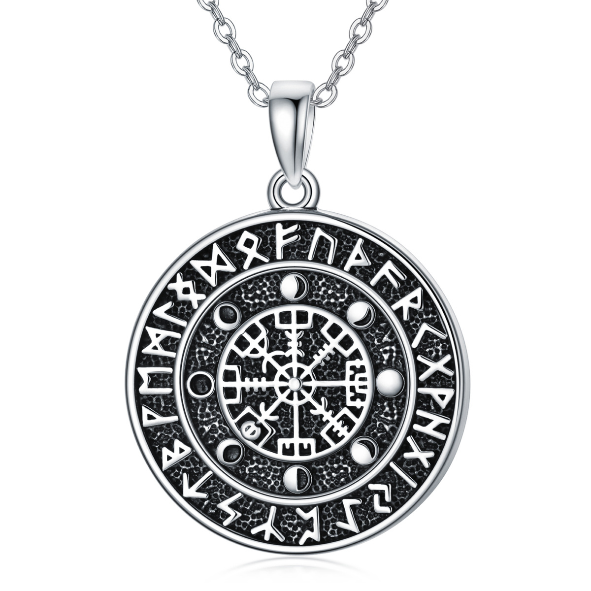 Colar com pingente de amuleto de prata esterlina Viking Rune Vegvisir Symbol-1