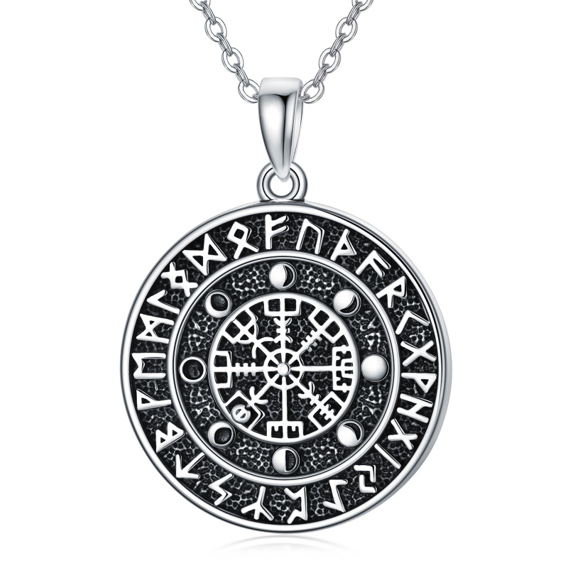 Sterling Silver Viking Rune Vegvisir Symbol Amulet Pendant Necklace-19