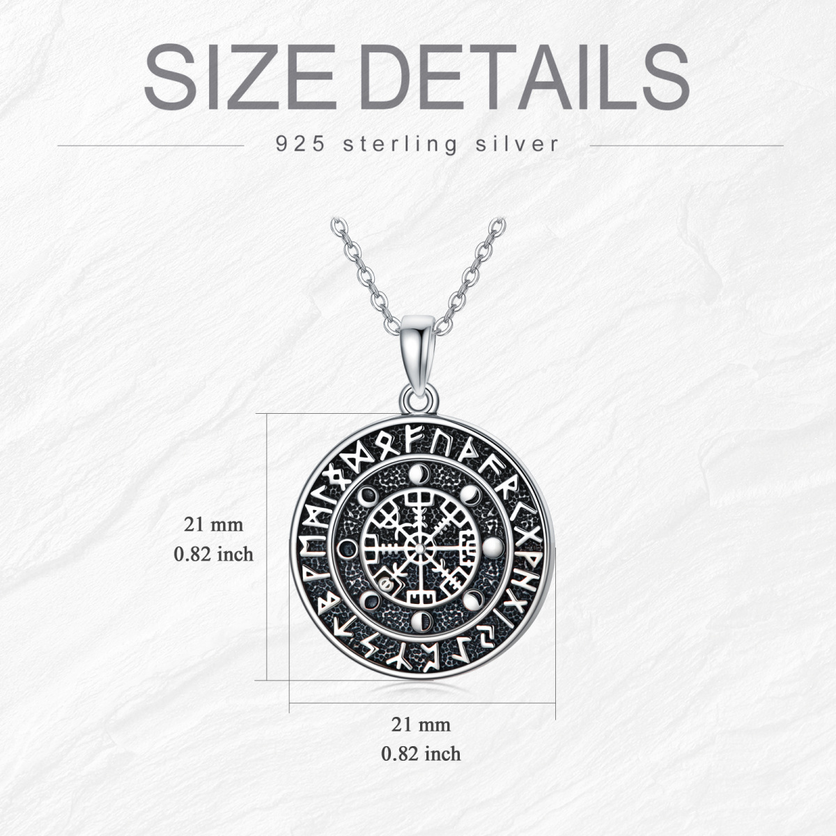 Sterling Silver Viking Rune Vegvisir Symbol Amulet Pendant Necklace-5