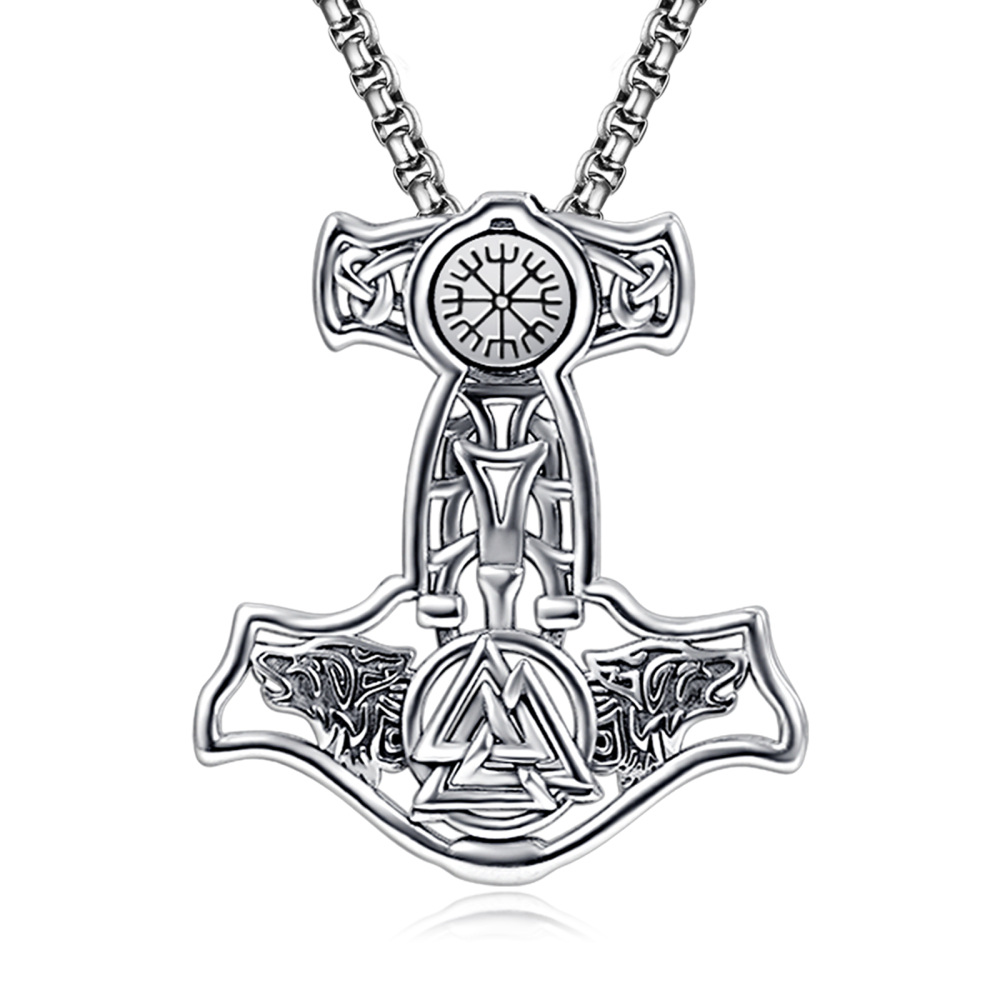 Collana con ciondolo a martello in argento sterling con arma runica vichinga, testa di lancia e talismano per uomini-1
