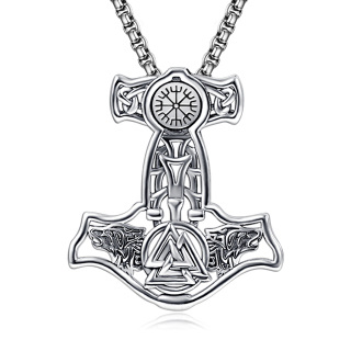 Sterling Silver Viking Rune Weapon Spearhead Talisman Hammer Pendant Necklace for Men-28